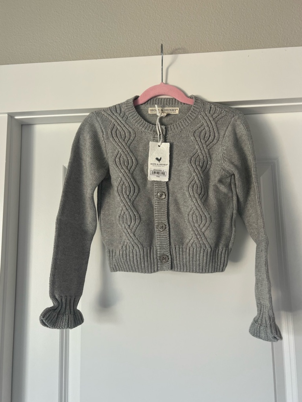 Hope And Henry Girls Ruffle Cuff Cable Cardigan Gray Size S